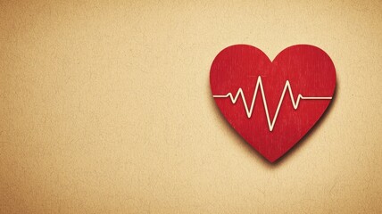 Obraz premium Medical diagnostic and heart health check. Red heart with a heartbeat line on a textured background, symbolizing love and health.