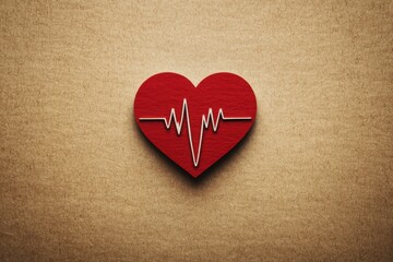 Fototapeta premium Medical diagnostic and heart health check. Red heart with a heartbeat line on a textured background, symbolizing love and health.