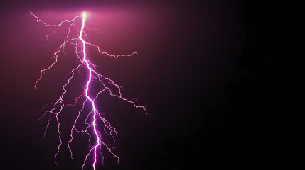 Dramatic Purple Lightning Strike Against Dark Background Showing Intense Electric Power