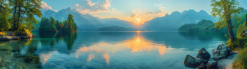 Discover the serene beauty of a mountain lake reflecting towering peaks. Immerse yourself in nature's tranquility with this captivating image.