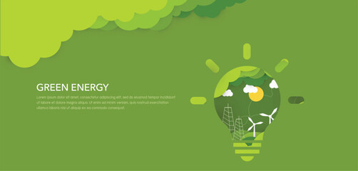 Green energy concept. environment, renewable energy, eco green energy, clean energy, zero waste. Vector illustration.