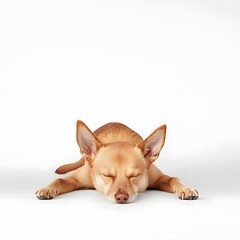 Relaxed Dog Stretching After Nap on Bright White Background