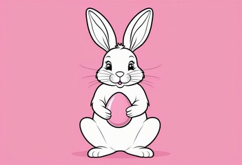 Fototapeta premium Easter bunny and colored eggs on pink background. Template, banner, happy easter, copy space. AI generated.