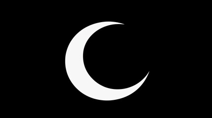 A simple white crescent moon shape against a solid black background.