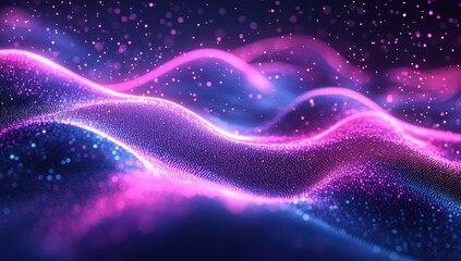 Colorful abstract wave patterns glowing with light particles, perfect for backgrounds in digital and print media, showcasing creativity and vibrant design elements.