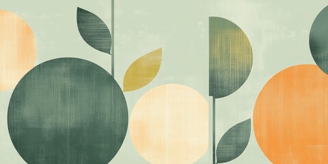 Muted Orange Green Beige Abstract Circles Leaves Vintage Texture Art Print