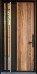 Obraz premium Modern Wood and Metal Front Door with Glass Side Panel
