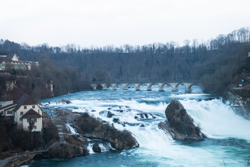 Largest European waterfall the Rhine falls in Switzerland.