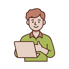 man holding or using laptop computer. Laptop computer technology. Flat vector illustration isolated on white background