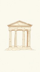 Fototapeta premium Beige Stone Temple Illustration With Three Columns and Facade Details with Pedestals and Cornice Architecture Illustration of Heritage Building with Symmetry and Geometric Design Elements. Sketch