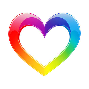 Glossy Rainbow Heart Illustration - 3D Pride Symbol for Diversity and Love Isolated on Transparent Background