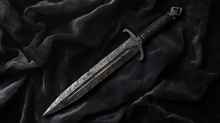 Elegant Knife Resting on Luxurious Black Cloth Creating a Dramatic Contrast that Evokes Sophistication and Culinary Artistry in a Stylish Setting