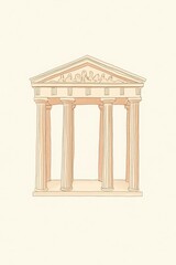 Fototapeta premium Beige Tan Classical Temple Illustration Minimalist Line Art Drawing