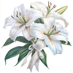 Fototapeta premium Elegant Blooming White Lilies Arrangement Expressing Serenity Grace and Purity in Floral Art