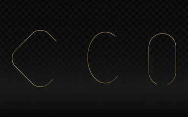 Gold Letter Outlines Vector: CCO Set, Rounded Geometric Shapes, Thin Metallic Lines, Dark Checkered Background, Modern Typography, Minimalist Design, Elegant Letterforms, Stylized Font.