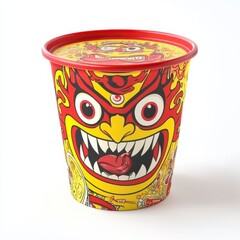 Red and Yellow Cartoon Character on a Plastic Food Container