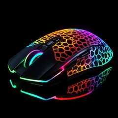 RGB Illuminated Gaming Mouse with Honeycomb Pattern on Black Background