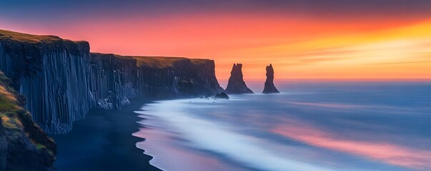 Stunning icelandic coastline featuring basalt columns and sea stacks