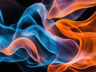 Obraz premium Colorful flowing smoke abstract design in shades of blue and orange with a dark background, creating a sense of motion and depth in the composition