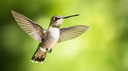 Graceful Hummingbird in Motion over Lush Green Background - Explore the Beauty of Nature with This Vibrant Wildlife Image