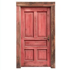 Rustic Weathered Red Wooden Door with Aged Frame