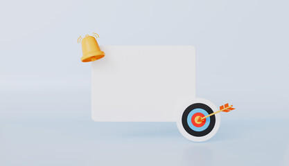 Empty reminder pop up, notification bell icon with darts