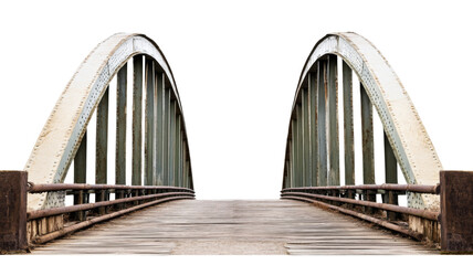 Old steel and wooden bridge with transparent background
