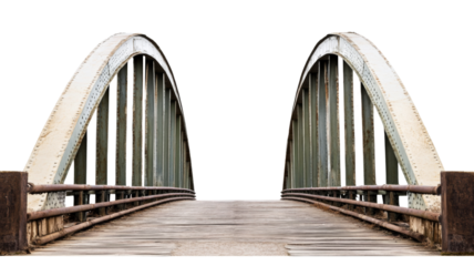 Old steel and wooden bridge with transparent background