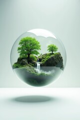 A Glass Sphere Containing a Miniature Rainforest Suspended in Mid-Air