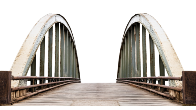 Old steel and wooden bridge with transparent background