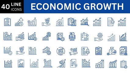  Economic growth line icon set.