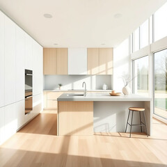 Modern luxury kitchen interior in minimal scandinavian style