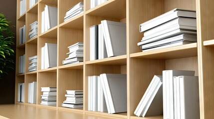 In a charming reading nook bathed in warm daylight, shelves are filled to the brim with neatly arranged books, inviting relaxation