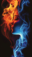 Obraz premium A vector background with two flames, one red and the other blue, representing passion and creativity 