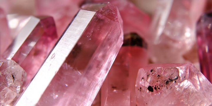 Natural kunzite gemstone heap showcasing various hues and textures of lustrous crystals