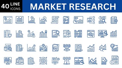 Market research line icon collection set. 