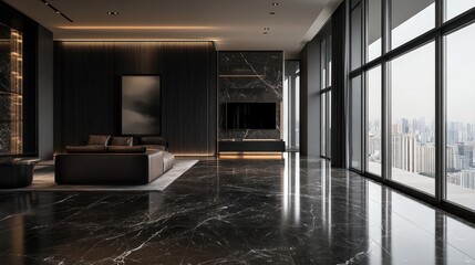 Modern Dark Luxury Living Room with City View