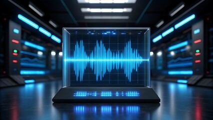 Digital audio waveform on futuristic display