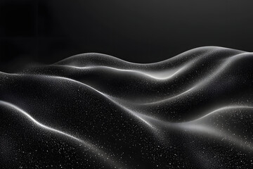 Obraz premium Abstract monochrome wavy background. 3d illustration with black waves and particles. soft lighting. wave on a black background. texture. wallpaper in calm tones. luxury elegant background