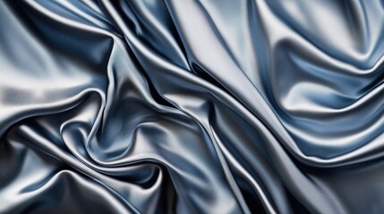 Obraz premium Smooth blue satin fabric with soft folds and drapes.