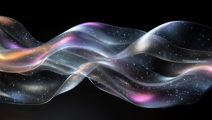 3d render of a fluid glass ribbon flowing in the shape on a black backgrou