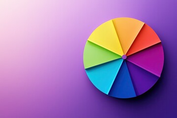 Obraz premium Business growth, marketing strategy and research. Colorful wheel with vibrant segments against a gradient purple background.