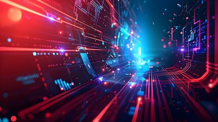 Fototapeta premium High Tech Business Communication Digital Backdrop with Futuristic Neon Highlights and Glowing Lines