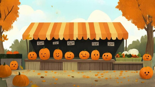 Autumn Pumpkin Patch Market: A Cheerful Harvest Illustration