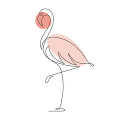 Continuous one line drawing of a flamingo on a white background. Illustration.