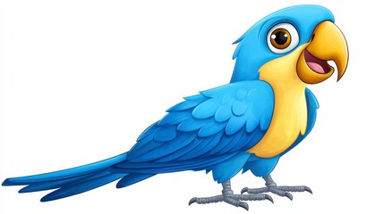 Fototapeta premium Cute Blue Cartoon Parrot with Big Eyes and Happy Expression