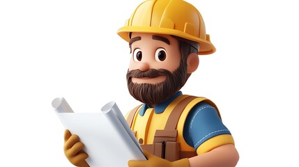 Close-up of construction worker analyzing blueprints indoors