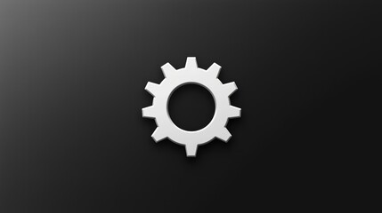 Obraz premium A white gear icon centered on a smooth black background.
