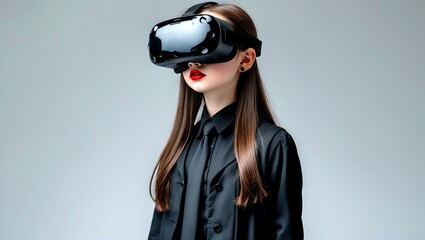 A charming goth school girl in cyberpunk vr