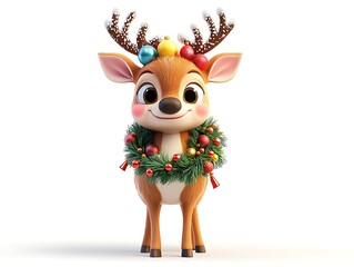 Christmas-themed cute reindeer festive setting 3d animation whimsical view